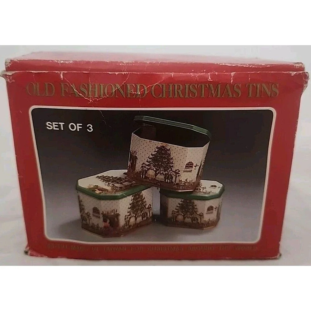 Old Fashioned Nesting Tins Christmas Around The World New Original Box 3 Set